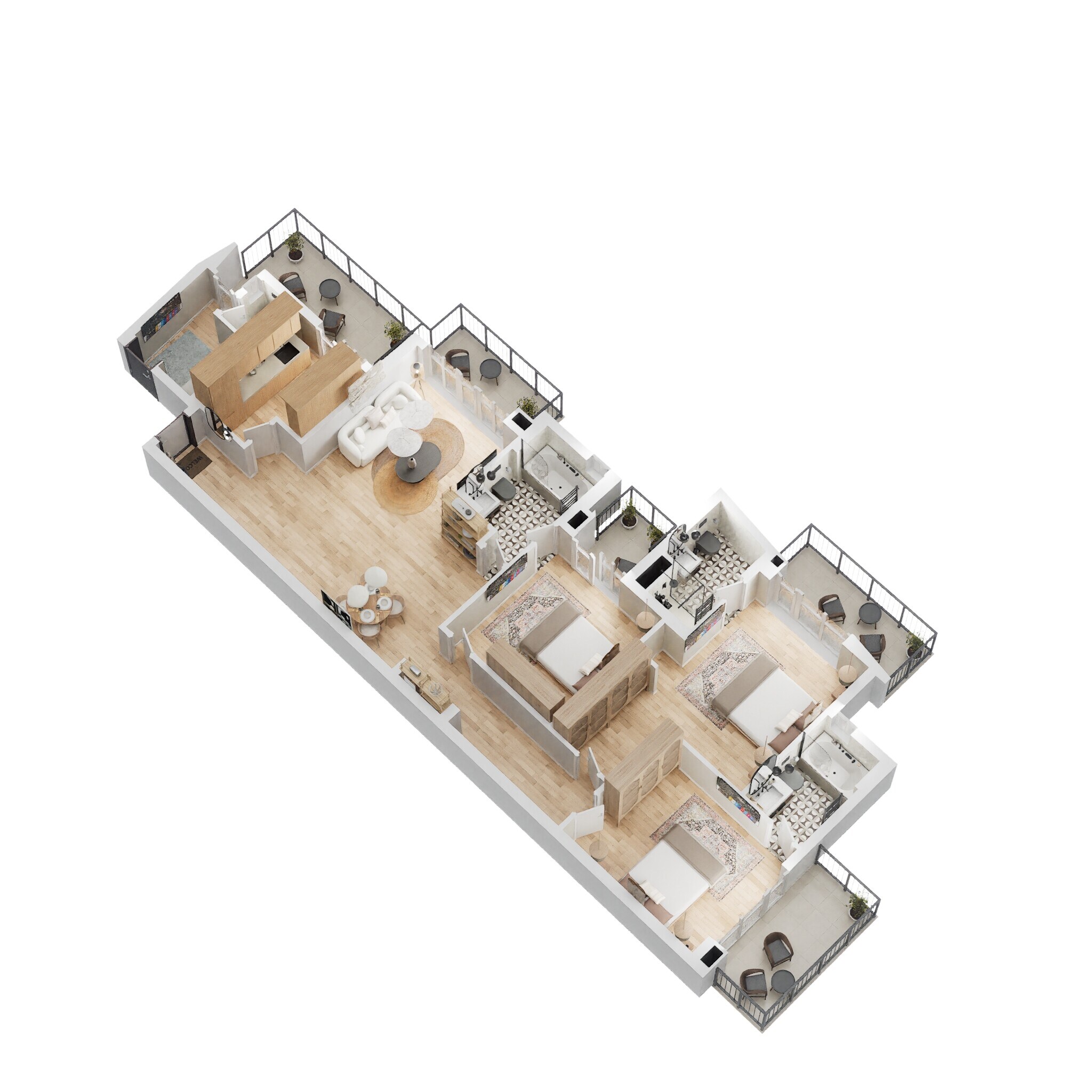 Floor plan of 3 BHK 2066 Sq. Ft. Apartment in Godrej Oasis, Gurgaon