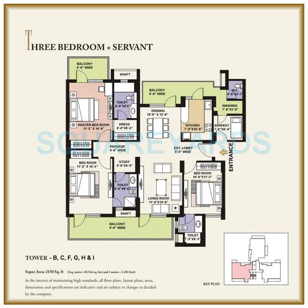 Floor plan of 3 BHK 2150 Sq. Ft. Apartment in GPL Eden Heights, Gurgaon