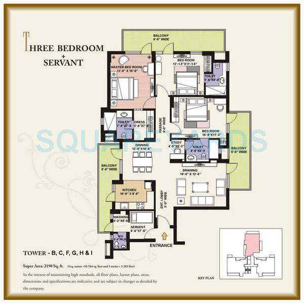 Floor plan of 3 BHK 2190 Sq. Ft. Apartment in GPL Eden Heights, Gurgaon