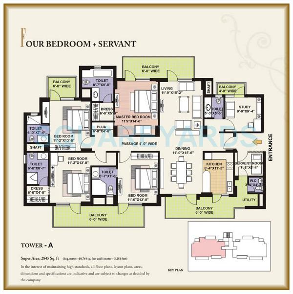 Floor plan of 4 BHK 2845 Sq. Ft. Apartment in GPL Eden Heights, Gurgaon