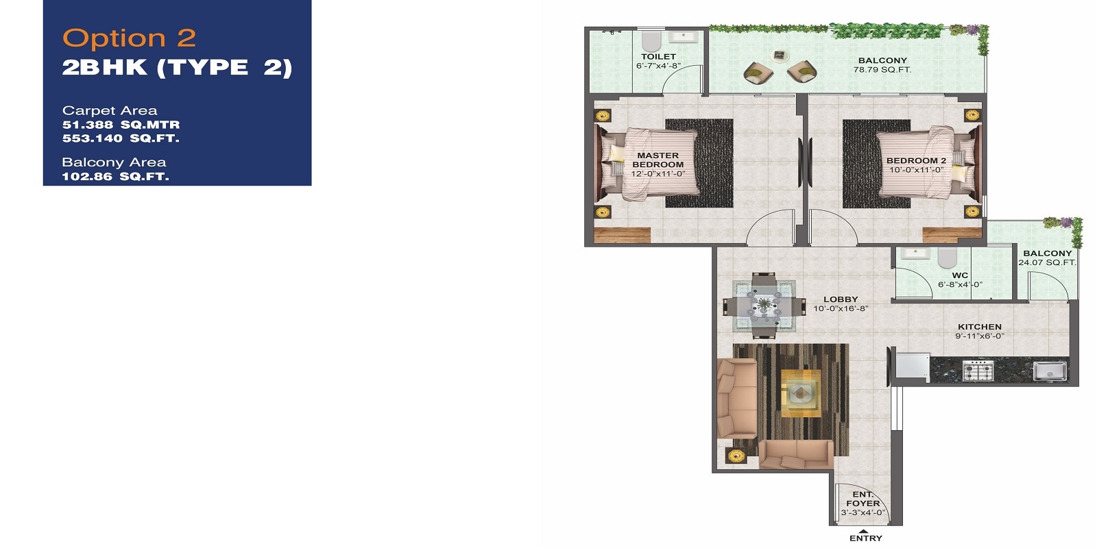 2 BHK 553 Sq. Ft. Apartment in Habitat Prime