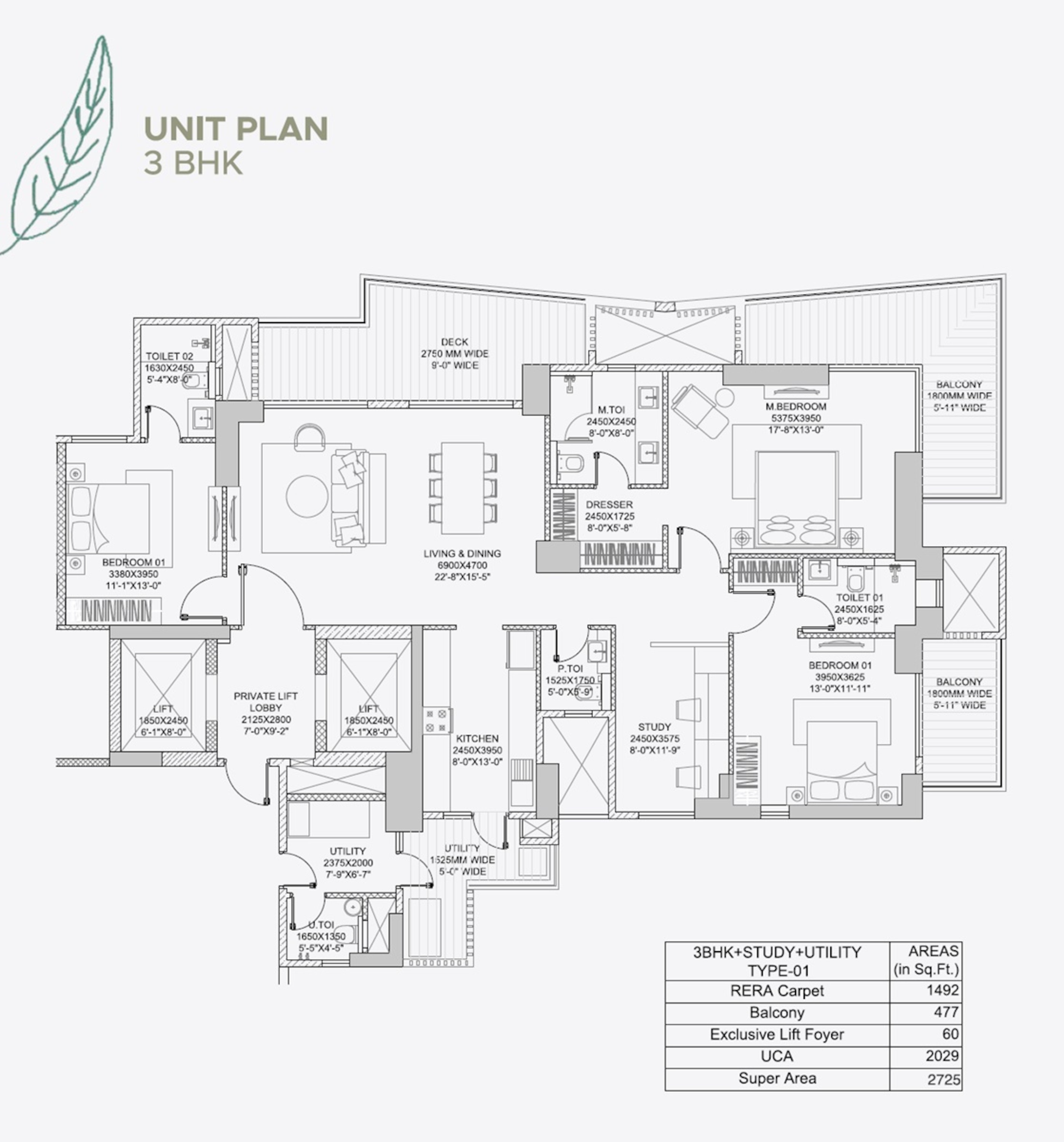 3 BHK 2725 Sq. Ft. Apartment in HCBS Twin Horizon