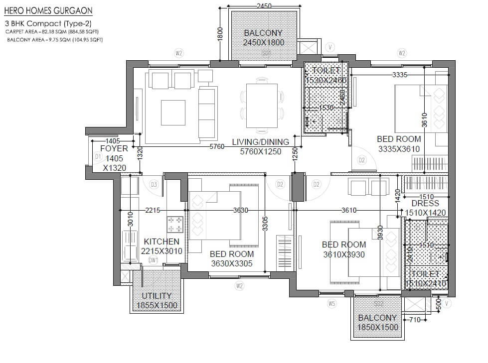  3 BHK Apartment at Hero Homes Gurgaon, Sector 104 – for Rent
