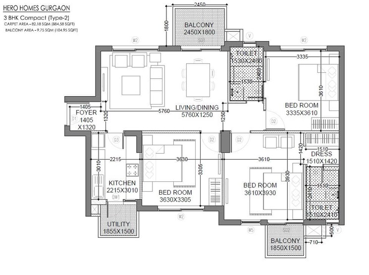 Other, hero-homes-gurgaon 3 Bedroom 1389 Sq.Ft. Apartment In Sector 104 Gurgaon 8848000