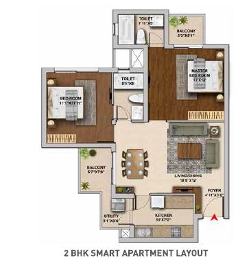 Floor plan of 2 BHK 1099 Sq. Ft. Apartment in Hero Homes Phase 2, Gurgaon