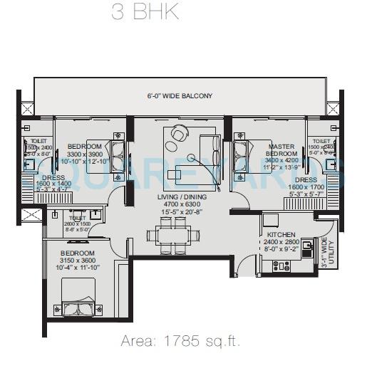 3 BHK 1785 Sq. Ft. Apartment