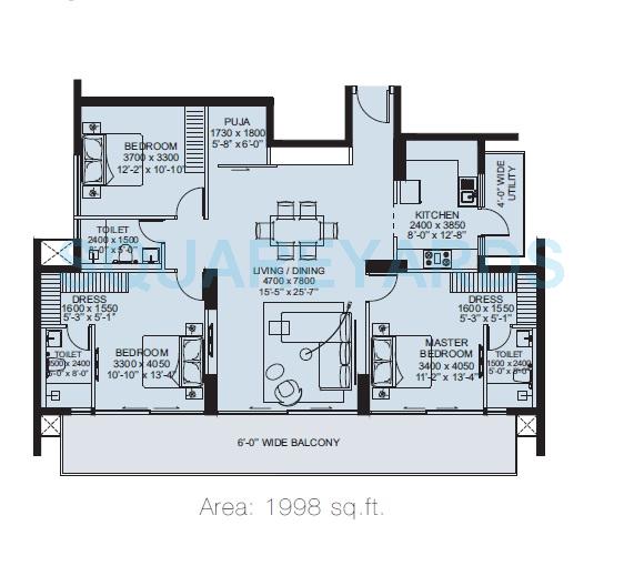 3 BHK 1998 Sq. Ft. Apartment