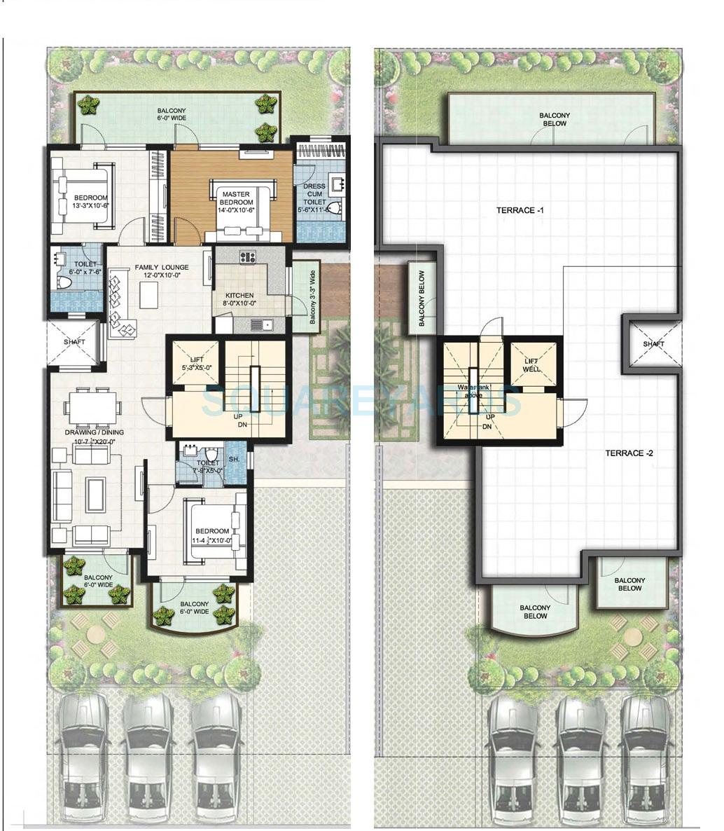 Floor plan of 3 BHK 2600 Sq. Ft. Ind Floor in ILD Engracia, Gurgaon