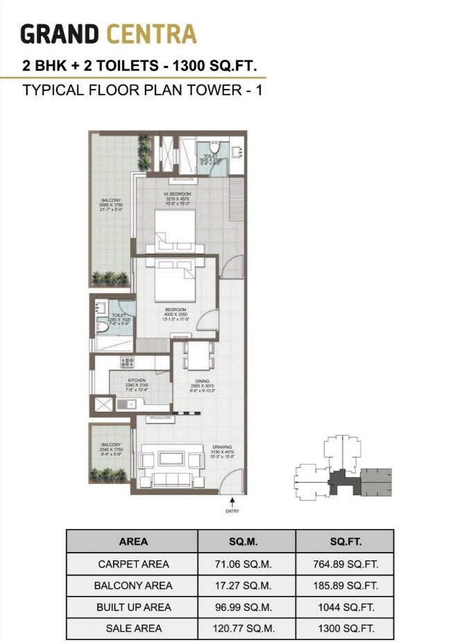 2 BHK 1300 Sq. Ft. Apartment
