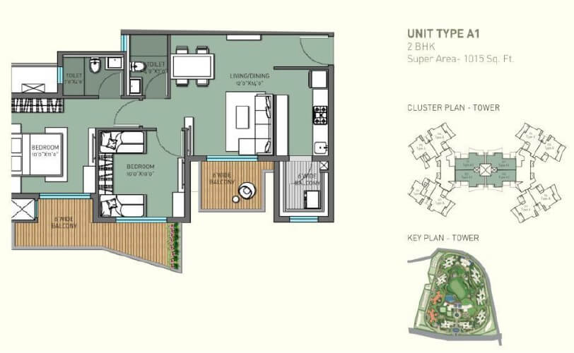 Floor plan of 2 BHK 1015 Sq. Ft. Apartment in ILD GSR Drive, Gurgaon