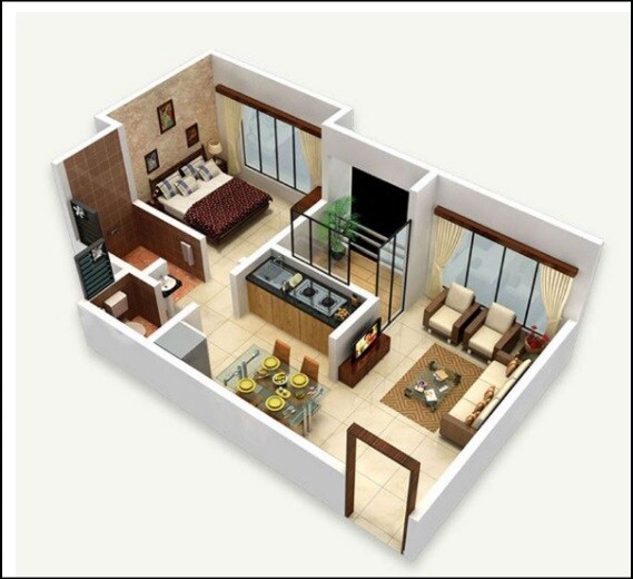 Floor plan of 600 Sq. Ft. Studio in Imperia 37th Avenue, Gurgaon