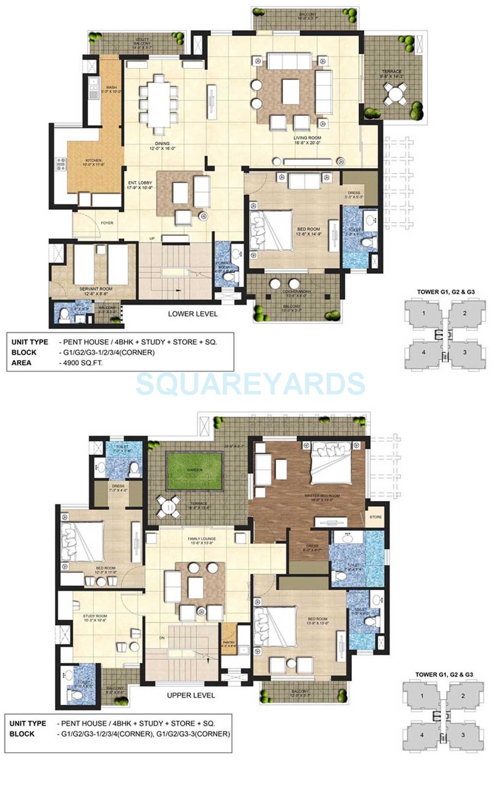 Floor plan of 4 BHK 4900 Sq. Ft. Penthouse in Indiabulls Centrum Park, Gurgaon