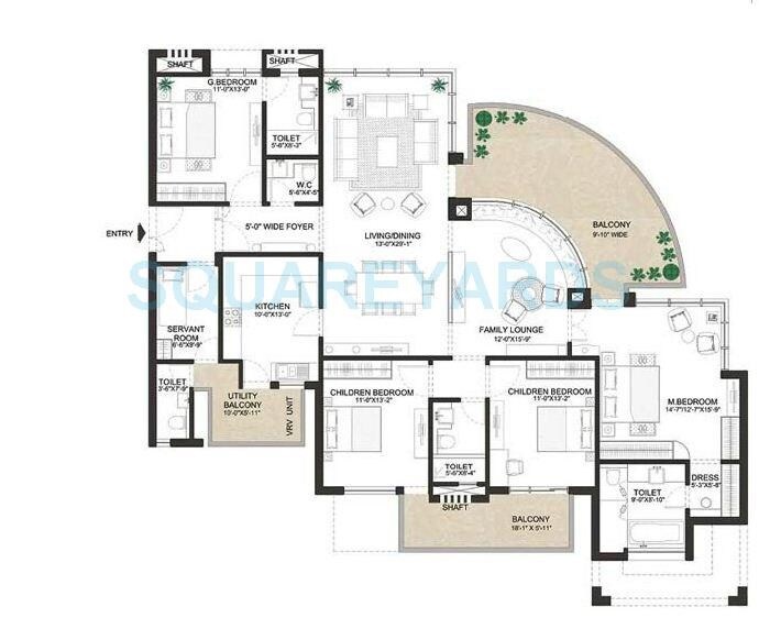 Floor plan of 4 BHK 3350 Sq. Ft. Apartment in Indiabulls Enigma, Gurgaon