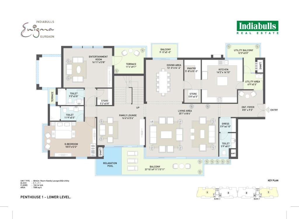 Floor plan of 5 BHK 7500 Sq. Ft. Apartment in Indiabulls Enigma, Gurgaon