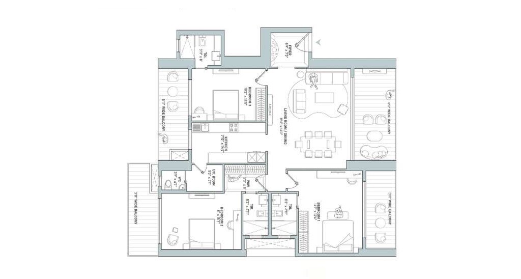 Floor plan of 3 BHK 2464 Sq. Ft. Apartment in Indiabulls Estate And Club, Gurgaon