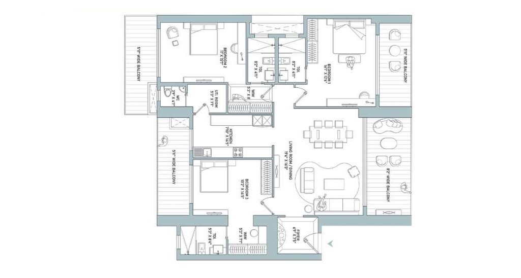 Floor plan of 3 BHK 2570 Sq. Ft. Apartment in Indiabulls Estate And Club, Gurgaon