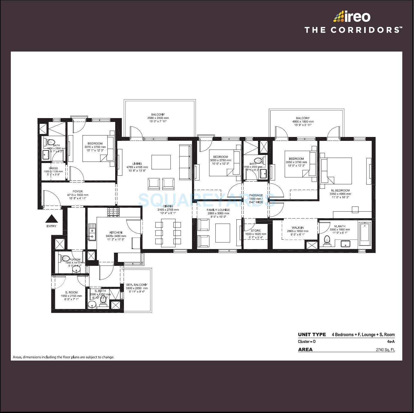 Floor plan of 4 BHK 2740 Sq. Ft. Apartment in Ireo The Corridors, Gurgaon