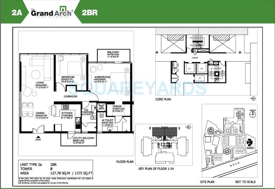 Floor plan of 2 BHK 1375 Sq. Ft. Apartment in Ireo The Grand Arch, Gurgaon