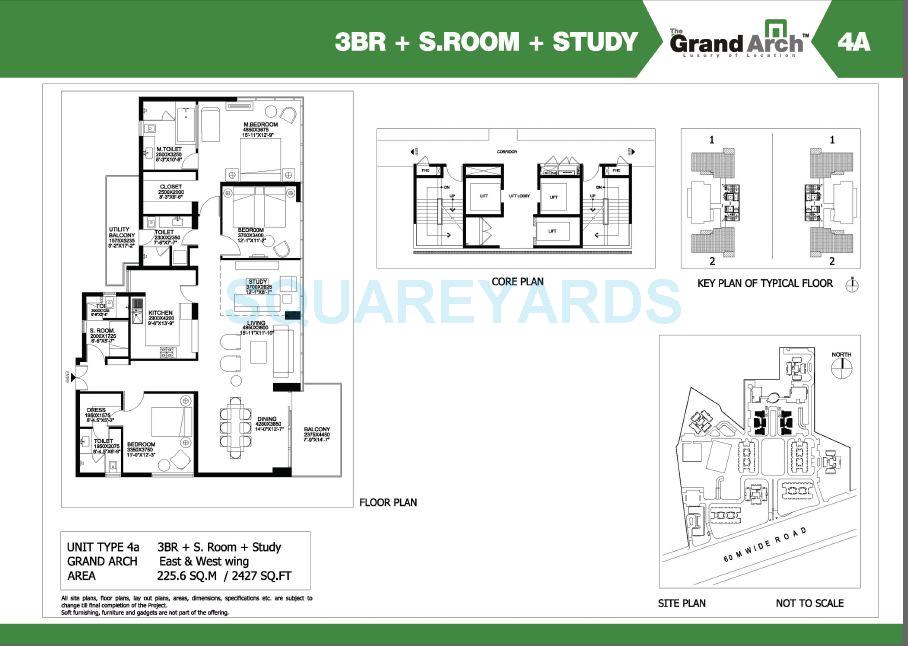 Floor plan of 3 BHK 2427 Sq. Ft. Apartment in Ireo The Grand Arch, Gurgaon