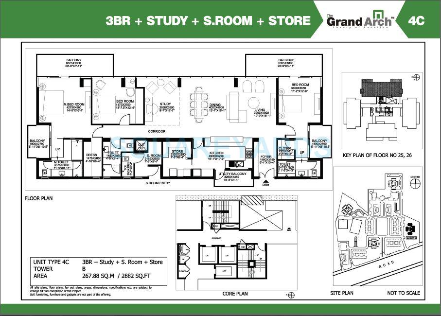 Floor plan of 3 BHK 2882 Sq. Ft. Apartment in Ireo The Grand Arch, Gurgaon