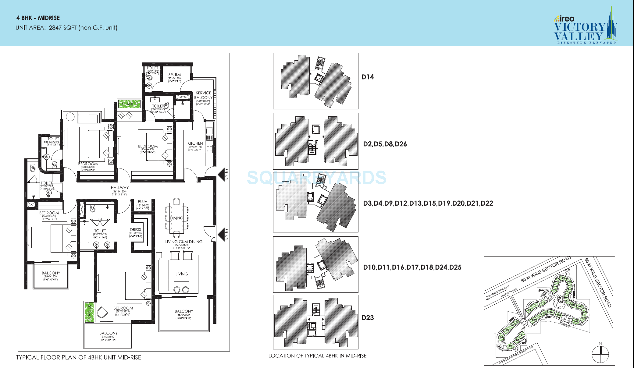 Floor plan of 4 BHK 2847 Sq. Ft. Apartment in Ireo Victory Valley, Gurgaon