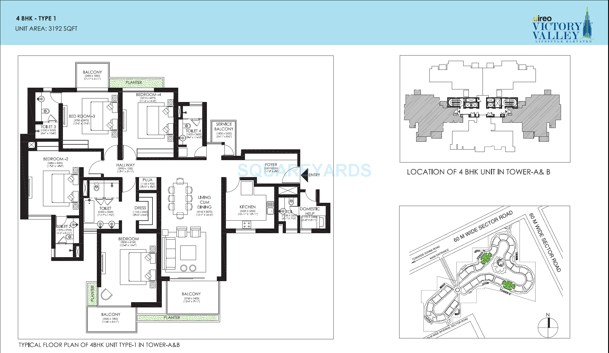 Floor plan of 4 BHK 3192 Sq. Ft. Apartment in Ireo Victory Valley, Gurgaon