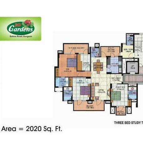 Floor plan of 3 BHK 2020 Sq. Ft. Apartment in JMD Gardens, Gurgaon