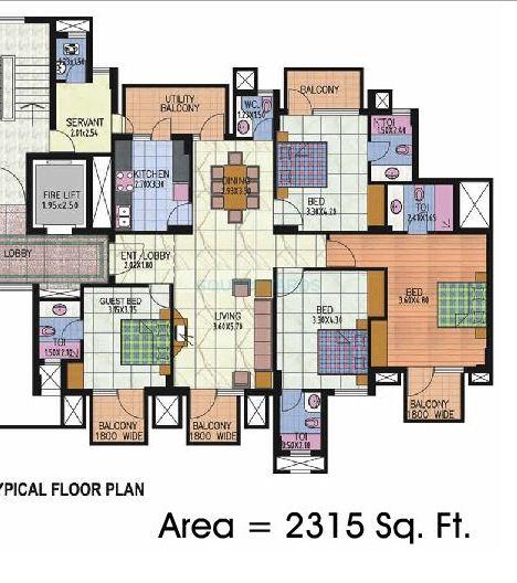 Floor plan of 4 BHK 2315 Sq. Ft. Apartment in JMD Gardens, Gurgaon