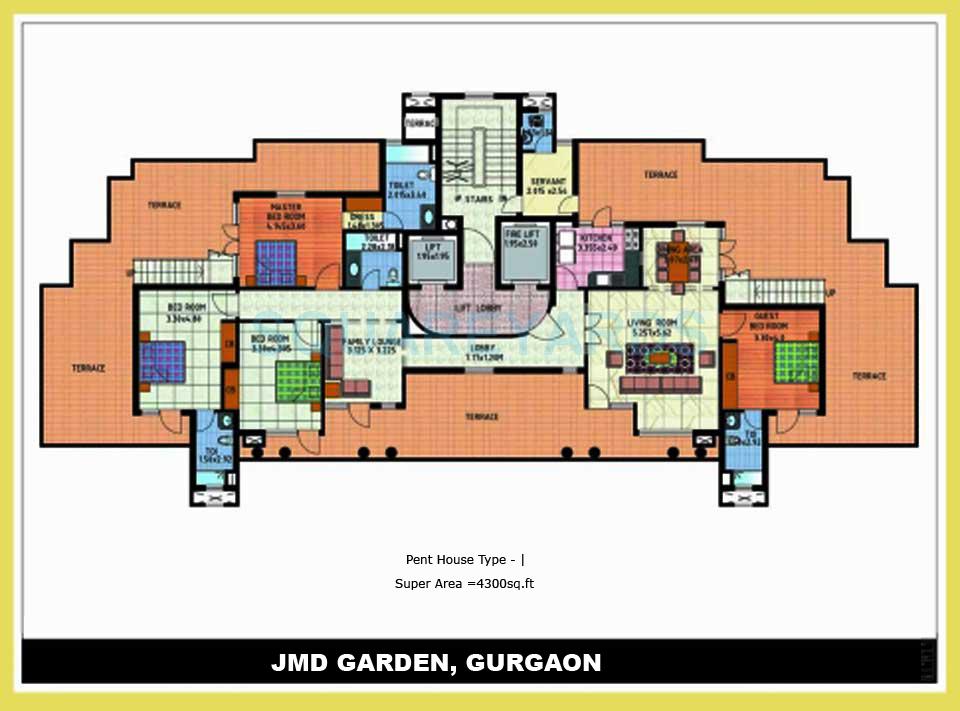 Floor plan of 4 BHK 4300 Sq. Ft. Penthouse in JMD Gardens, Gurgaon
