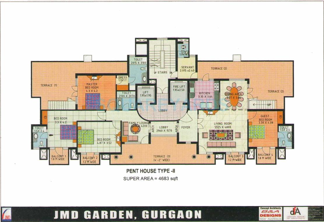 Floor plan of 4 BHK 4683 Sq. Ft. Penthouse in JMD Gardens, Gurgaon