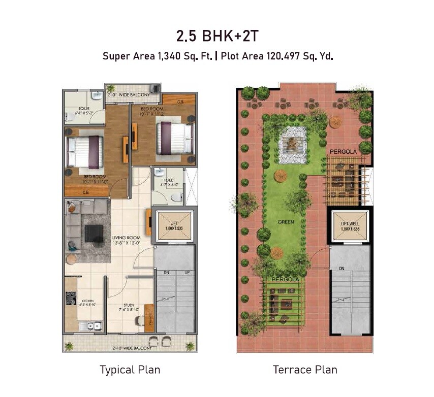 Floor plan of 2 BHK 1340 Sq. Ft. Ind Floor in JMS Premier Floors, Gurgaon