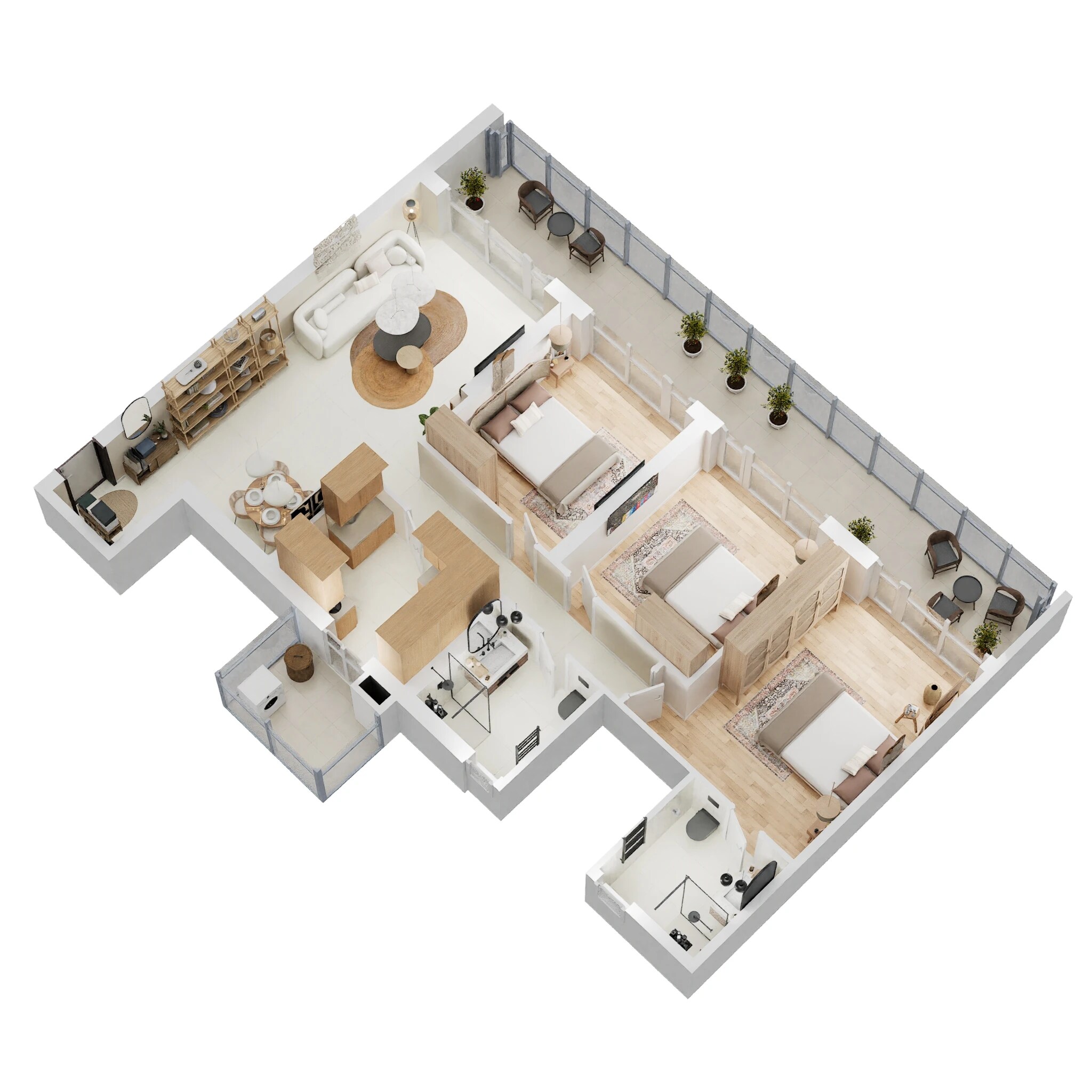 Floor plan of 3 BHK Apartment - 1034 sq. ft. in Krisumi Waterfall Residences, Gurgaon