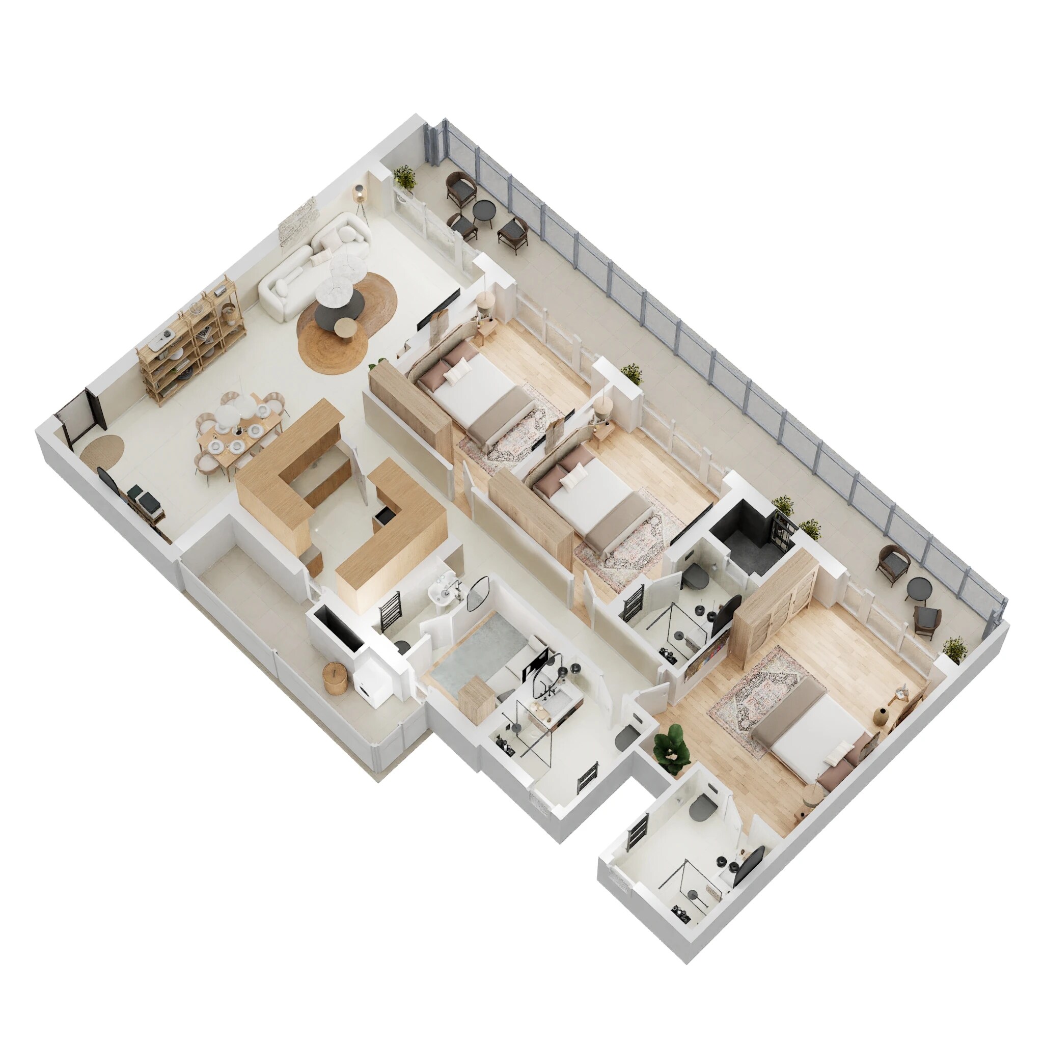 Floor plan of 3 BHK Apartment - 1322 sq. ft. in Krisumi Waterfall Residences, Gurgaon