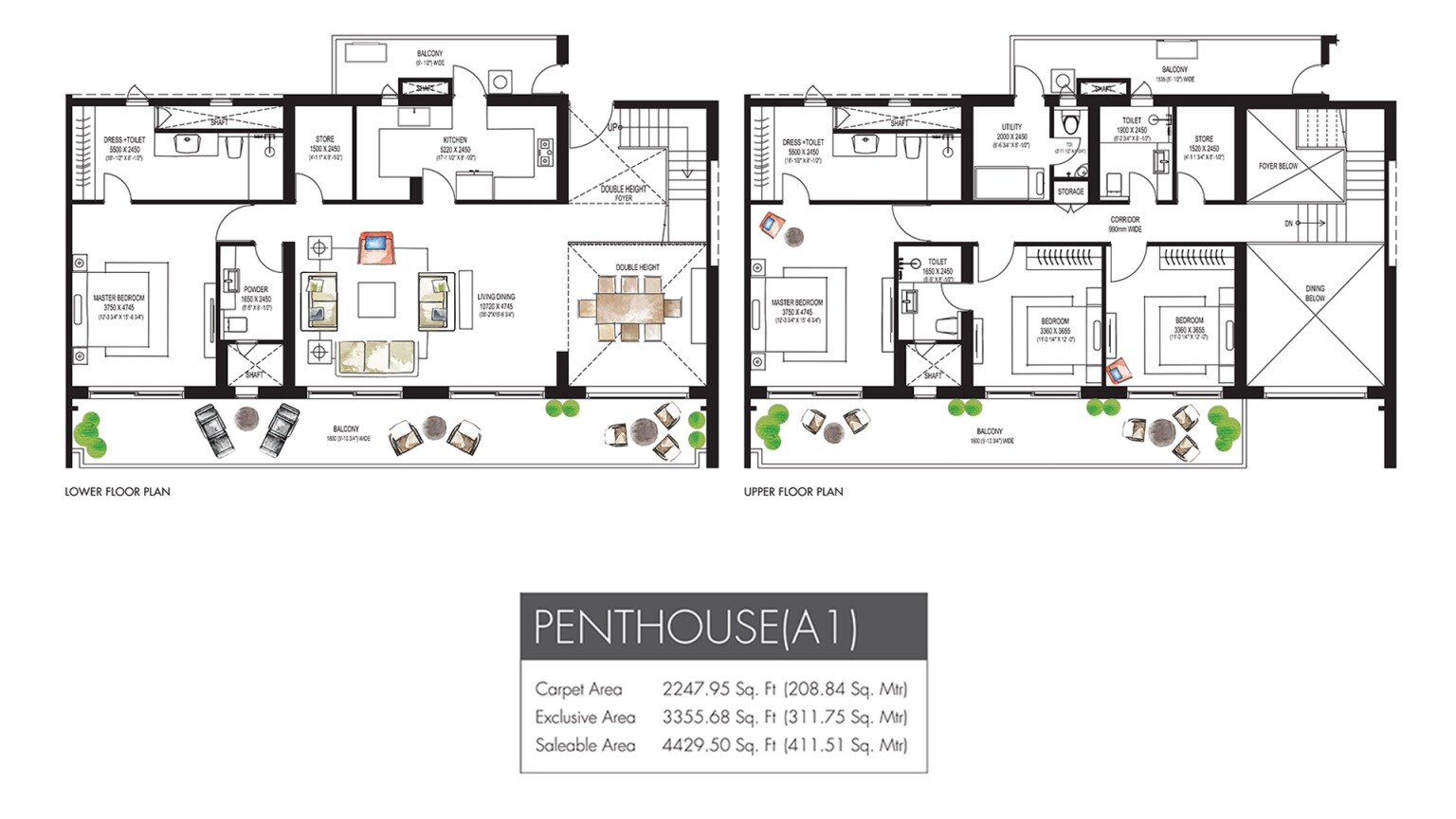 Floor plan of 4 BHK Penthouse - 2248 sq. ft. in Krisumi Waterfall Residences, Gurgaon