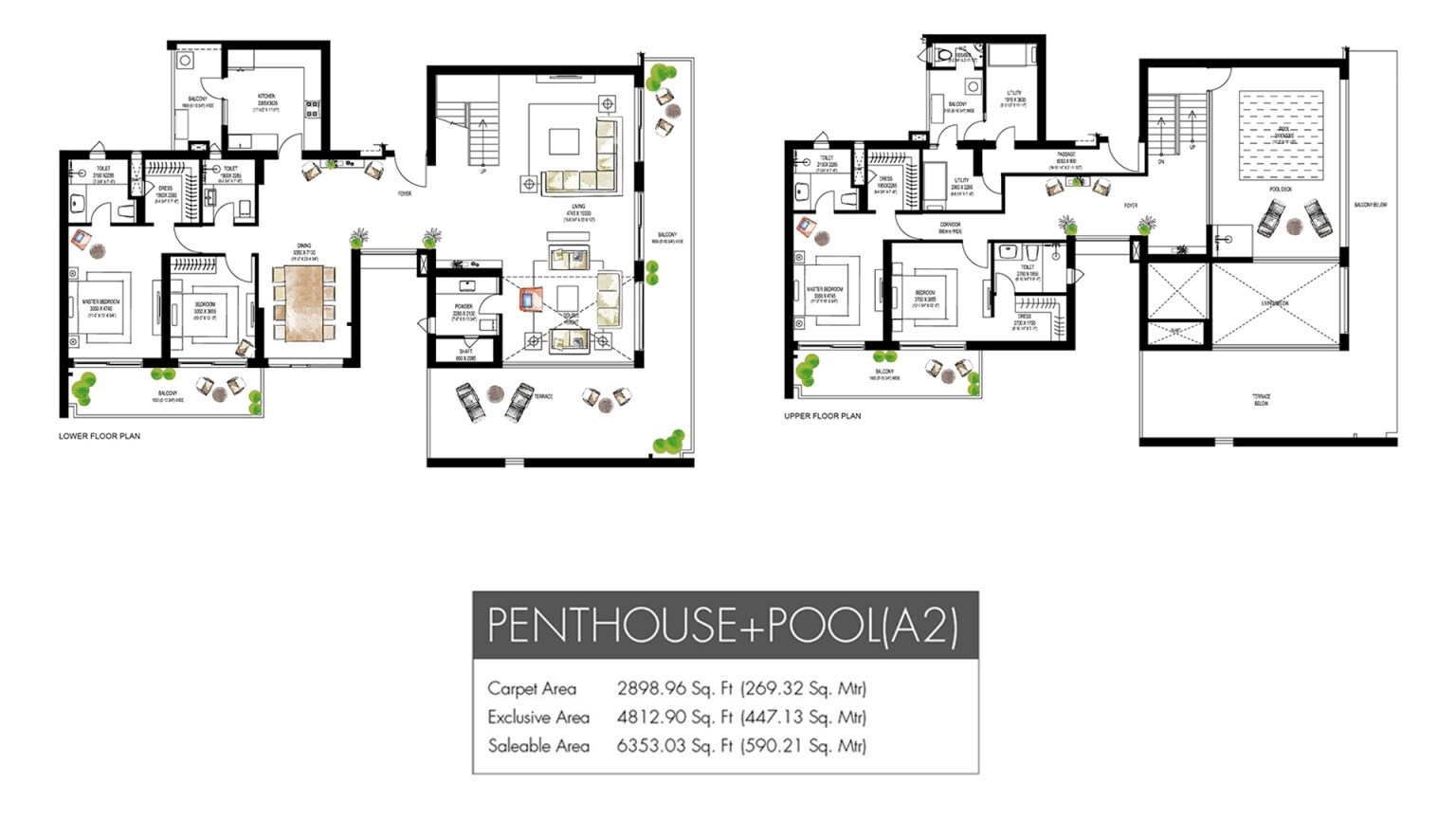 Floor plan of 4 BHK Penthouse - 2899 sq. ft. in Krisumi Waterfall Residences, Gurgaon