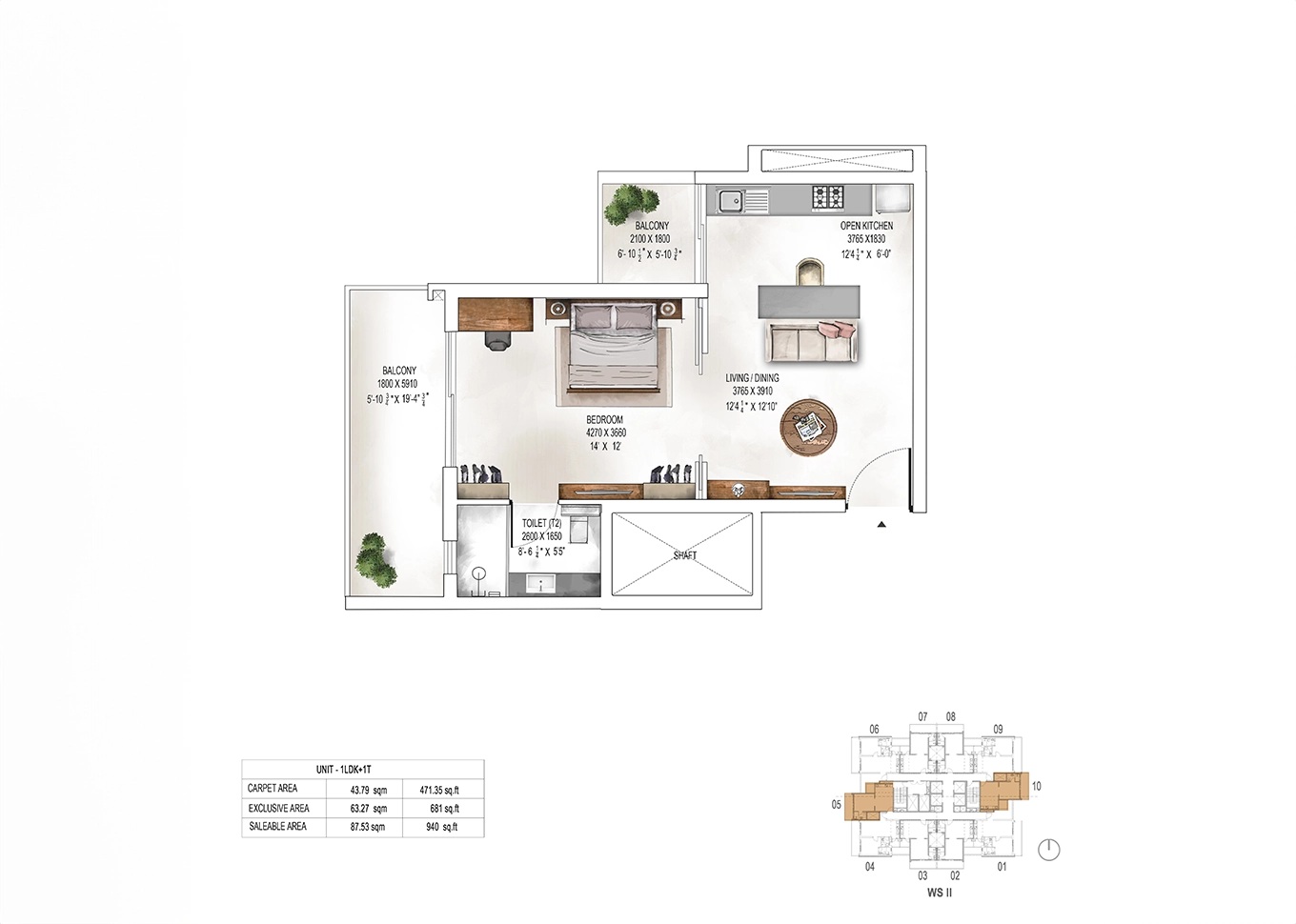 1 BHK 940 Sq. Ft. Apartment in Krisumi Waterfall Suites