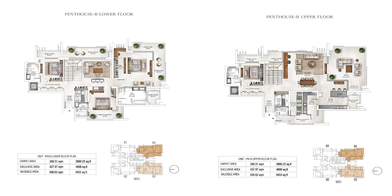 Floor plan of 4 BHK 5453 Sq. Ft. Penthouse in Krisumi Waterside Residences, Gurgaon