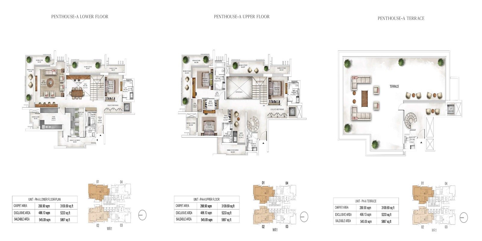 Floor plan of 4 BHK 5867 Sq. Ft. Penthouse in Krisumi Waterside Residences, Gurgaon