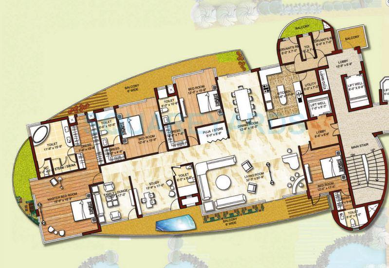 Floor plan of 4 BHK 5800 Sq. Ft. Apartment in Krrish Provence Estate, Gurgaon