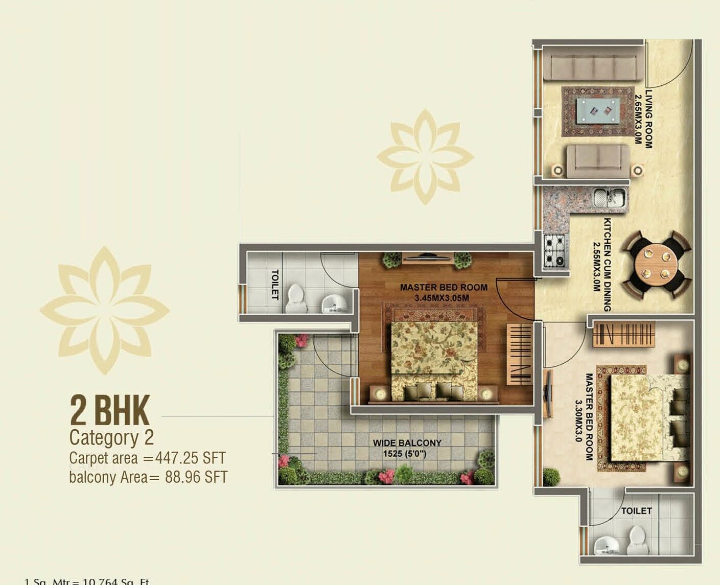 Floor plan of 2 BHK 536 Sq. Ft. Apartment in Kshitij Ramsons, Gurgaon