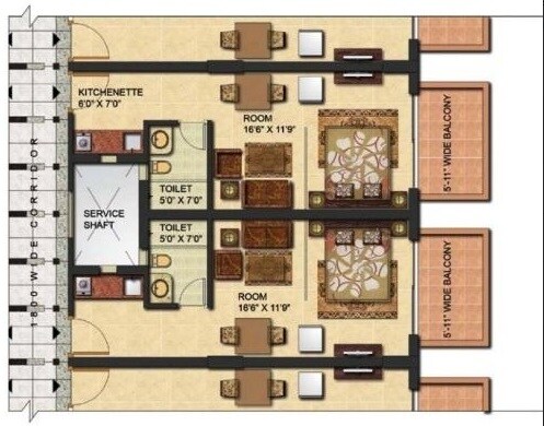 Floor plan of 1 BHK 586 Sq. Ft. Apartment in KST Infrastructure Urban Universe, Gurgaon