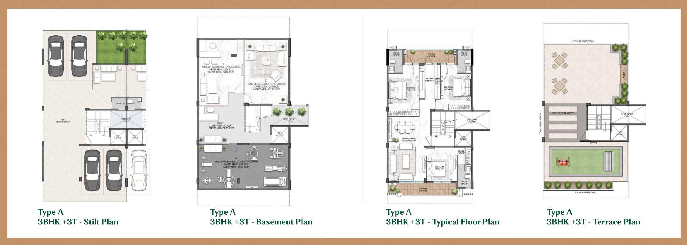 Floor plan of 3 BHK 1454 Sq. Ft. Ind Floor in Landmark Avana, Gurgaon