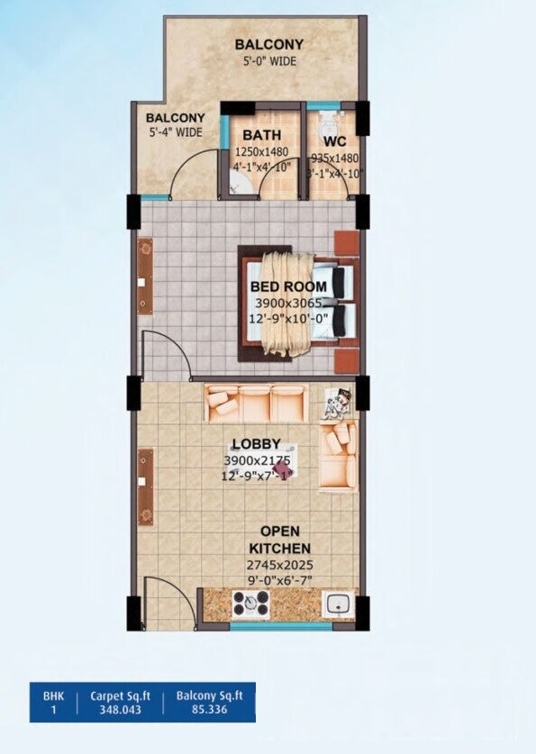 Floor plan of 1 BHK 433 Sq. Ft. Apartment in Landmark The Homes 81, Gurgaon