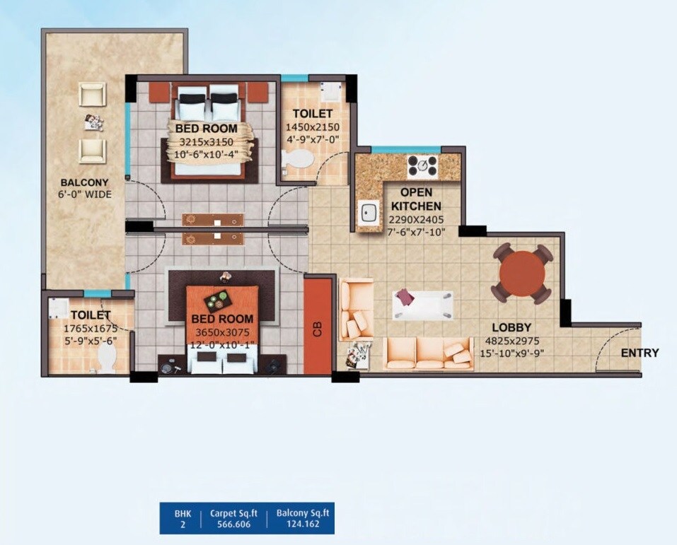 Floor plan of 2 BHK 691 Sq. Ft. Apartment in Landmark The Homes 81, Gurgaon