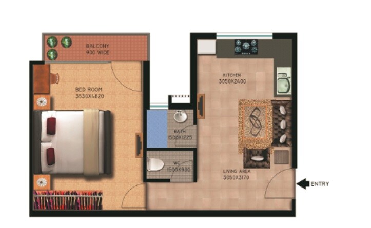Floor plan of 1 BHK 336 Sq. Ft. Apartment in Lotus Affordable Housing, Gurgaon