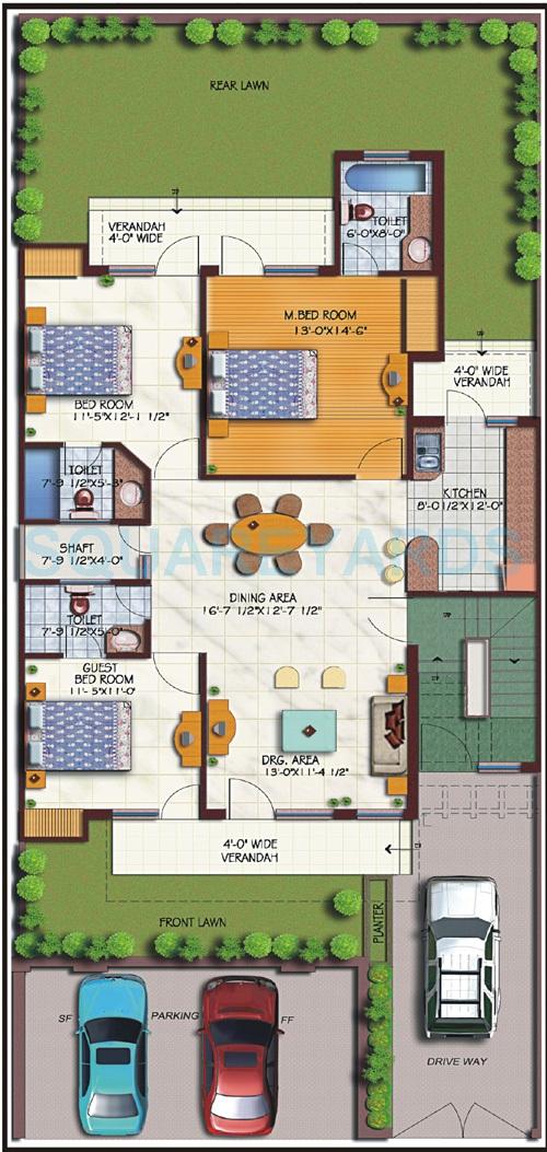 Floor plan of 3 BHK 1650 Sq. Ft. Ind Floor in M2K Aura, Gurgaon