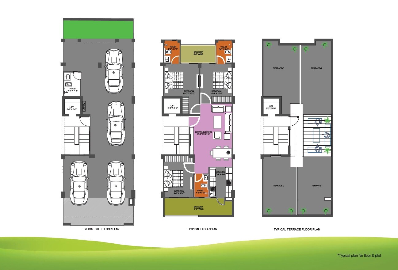 Floor plan of 3 BHK 1578 Sq. Ft. Ind Floor in M2K Olive Greens, Gurgaon