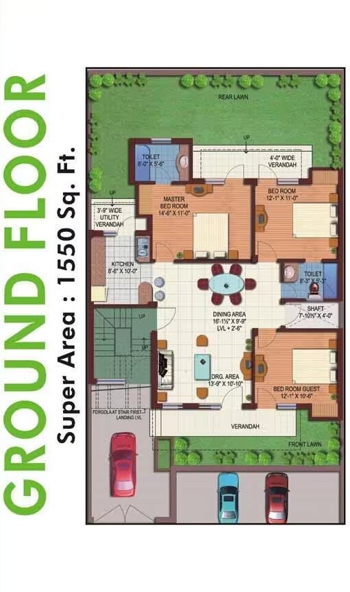 Floor plan of 3 BHK 1550 Sq. Ft. Ind Floor in M2K The White House, Gurgaon