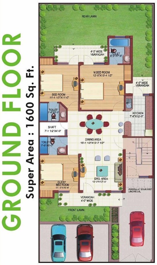 Floor plan of 3 BHK 1600 Sq. Ft. Ind Floor in M2K The White House, Gurgaon