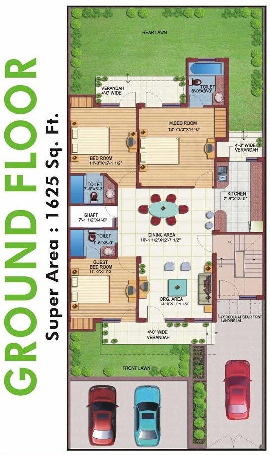 Floor plan of 3 BHK 1625 Sq. Ft. Ind Floor in M2K The White House, Gurgaon